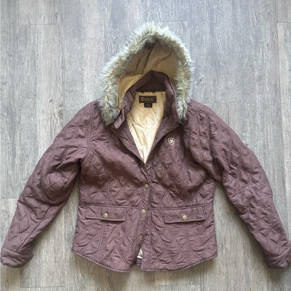 Ariat Women's Quilted Brown Jacket with Faux Fur Hood - Picture 1 of 5